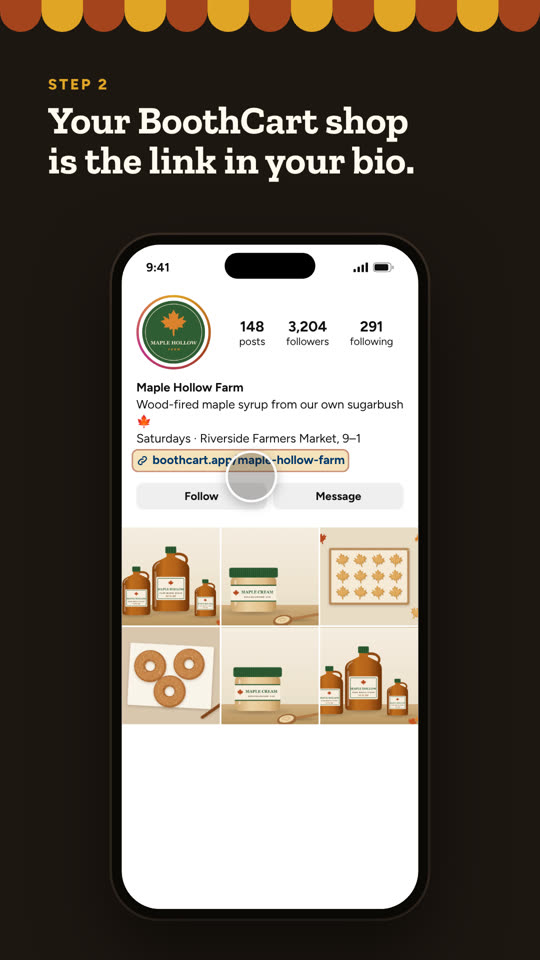 Instagram profile with the link snapcart.app/maple-hollow-farm